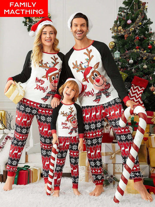 (ES) 2pcs Young Boy Christmas Pajama Sets, Reindeer Fair Isle Print Long Sleeve Tops And Bottoms, Cozy Soft Fabric, Family Matching Festive Loungewear For Christmas Party And Photo Shoot